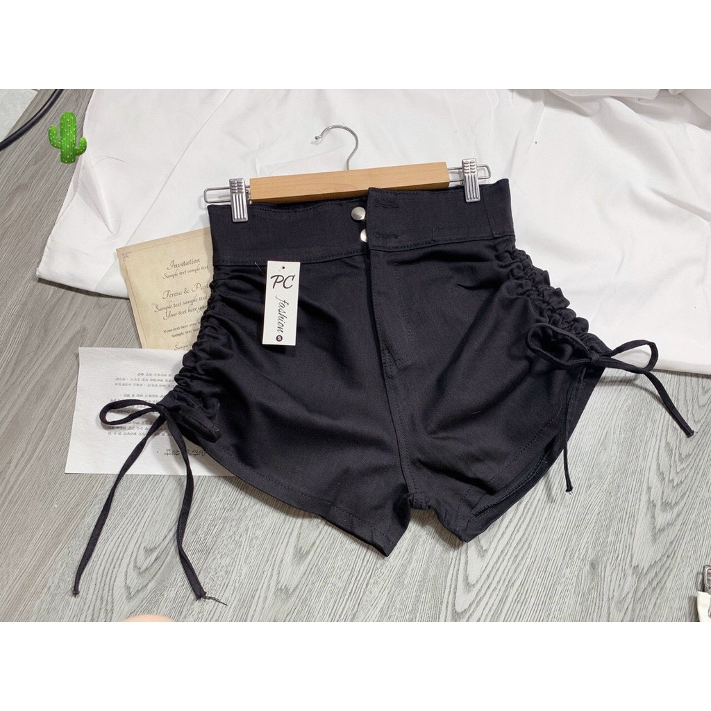 Quần short kaki pc nữ kiểu lưng cao 2 nút rút dây 2 bên sexy