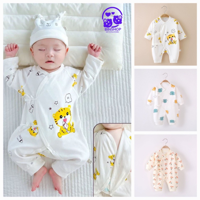 Bodysuit buộc dây dài tay cho bé, bộ body cho bé chất Thun mềm mịn đồ liền thân mẫu quần áo trẻ em 0-12M