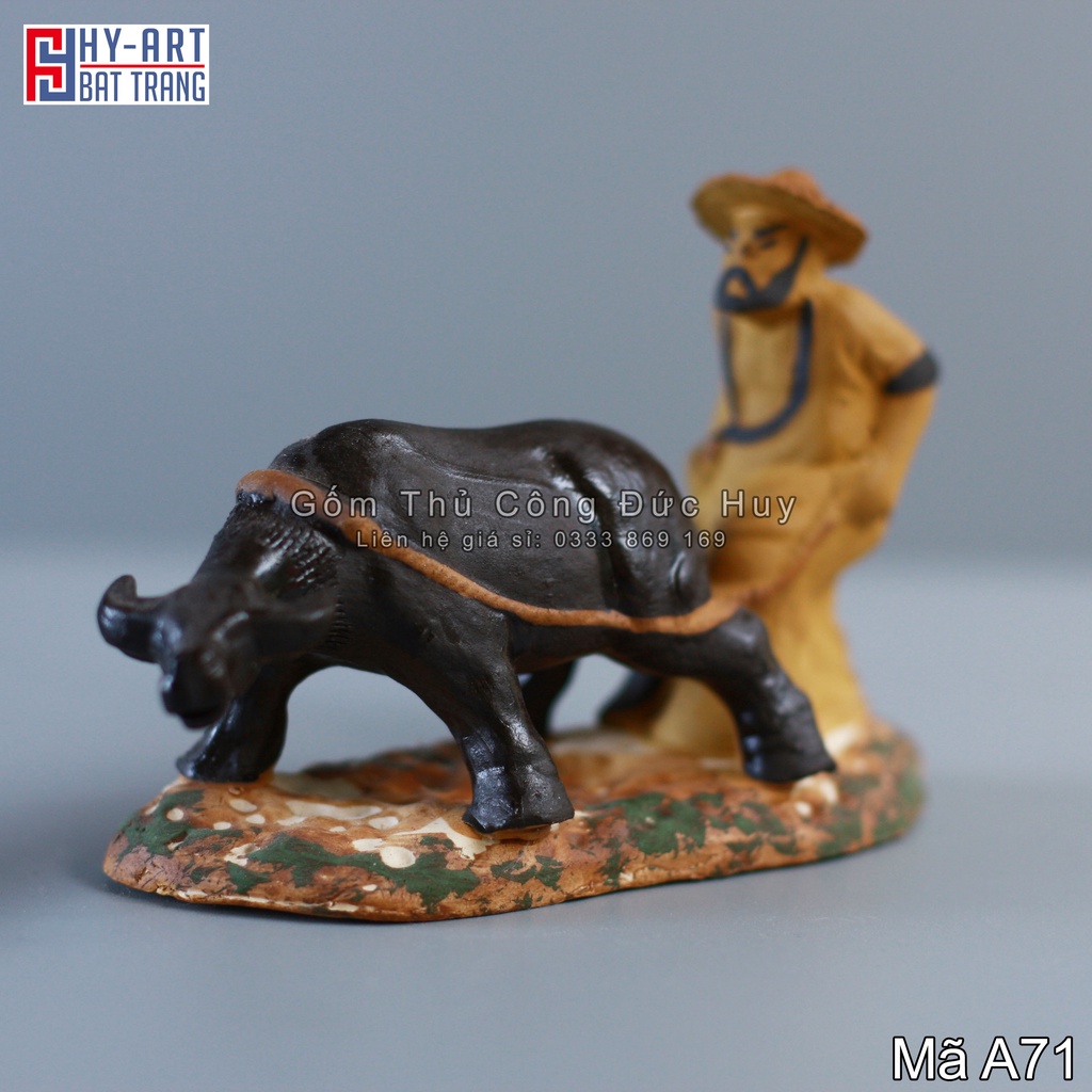 Tượng gốm lão nông cày ruộng phụ kiện trang trí tiểu cảnh hòn non bộ bể cá chậu cây bonsai