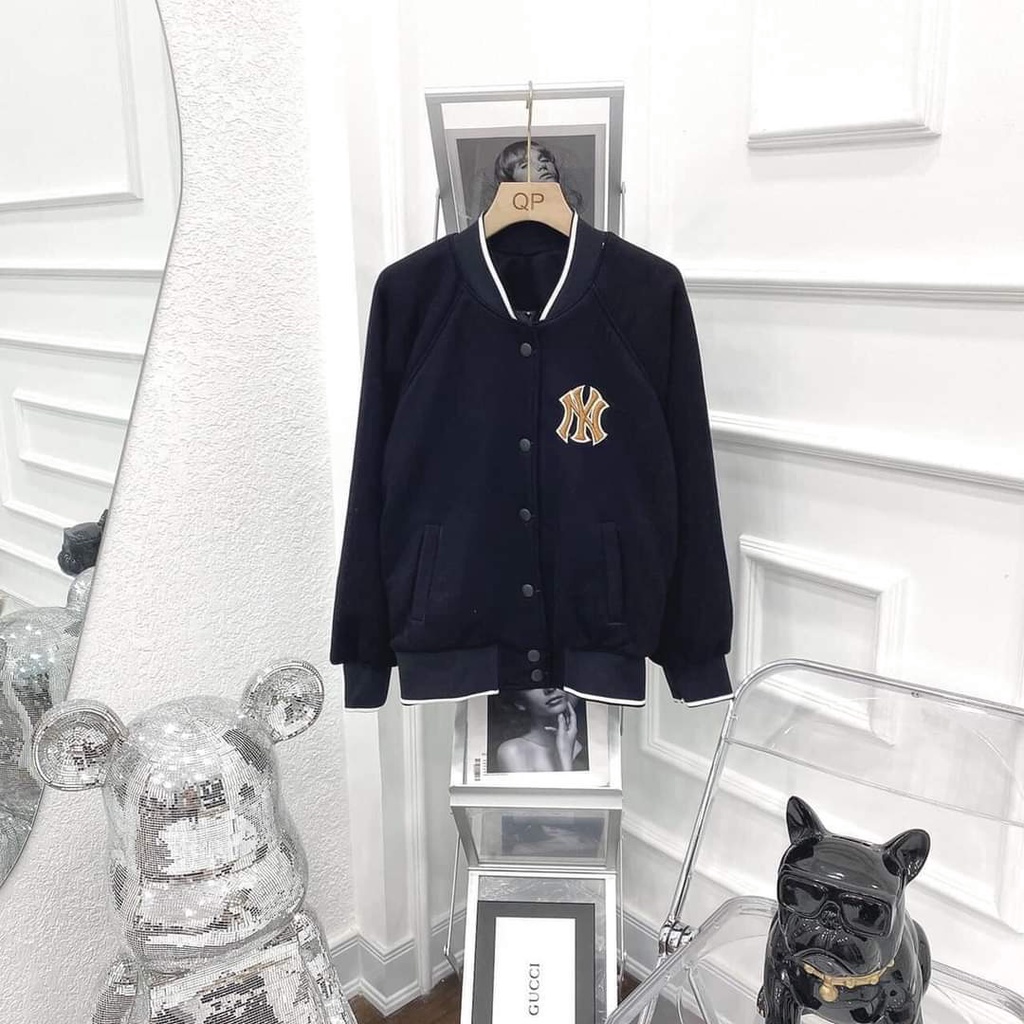 Áo khoác bomber unisex,  Áo bomber bóng chày NY thêu chất nỉ dày dặn, mặc đi học, đi chơi