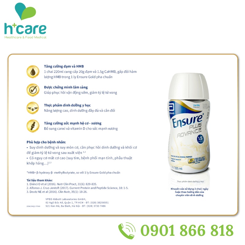 Sữa pha sẵn Abbott Ensure Plus Advance  220ml - Dinh dưỡng vàng cho người suy dinh dưỡng, suy mòn cơ