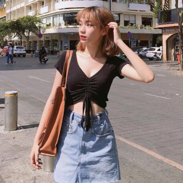 Áo croptop tăm dây rút ngực cổ tim CHẤT ĐẸP
