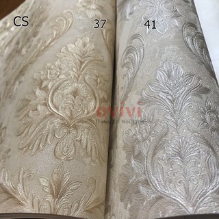 Giấy Dán Tường Hàn Quốc Hoa Văn 3d Châu Âu Màu Vàng,Giấy dán tường cao cấp không keo, Khổ 1.06m