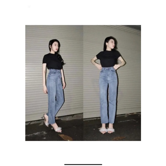 Quần jean basic óng đứng xé lai co giãn