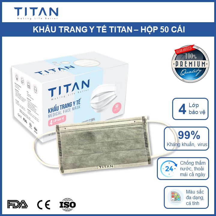 Khẩu trang y tế 4 lớp KTYT TITAN  - Dòng cao cấp Famapro - Bảo vệ hô hấp - Bsafe
