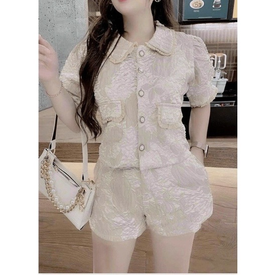 Bộ đồ gấm siêu cute ba màu trắng hồng và be