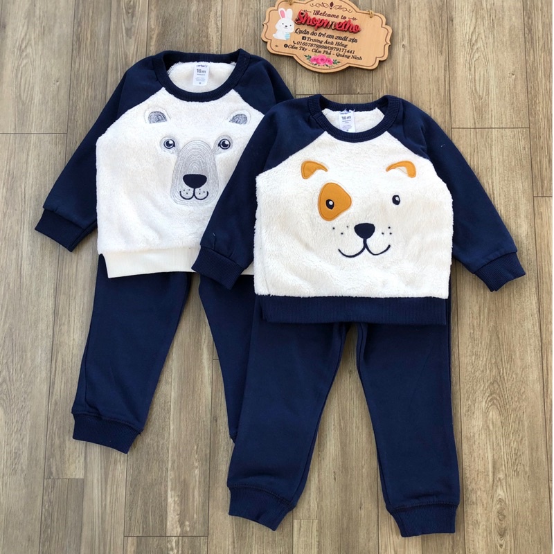 Bộ nỉ lông bé trai xuất dư mềm mại dày ấm