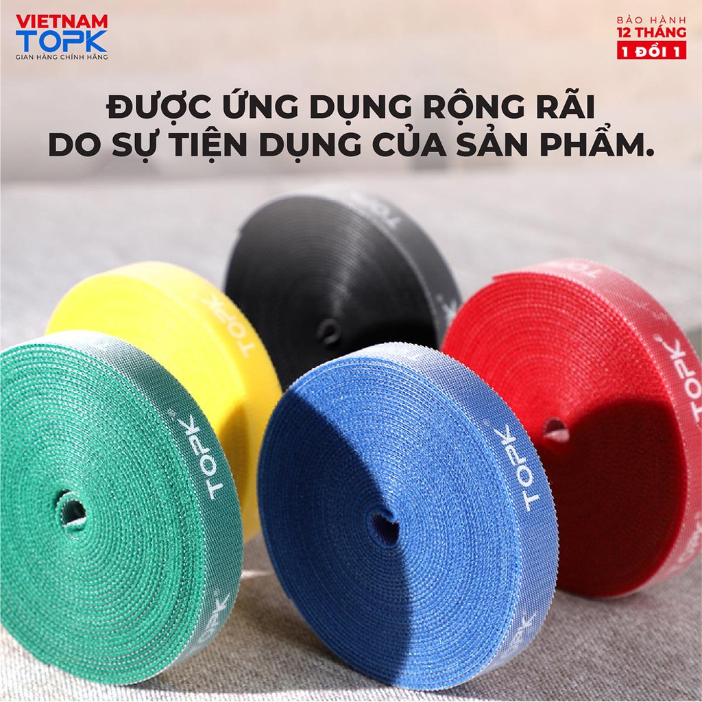 Cuộn dây quấn velcro TOPK J01 cố định dây cáp chống rối tiện lợi - Hàng phân phối chính hãng - Bảo hành 12 tháng 1 đổi 1