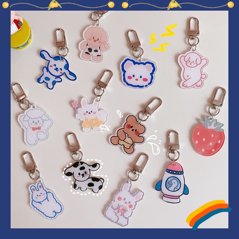 Móc khóa ba lô hoa văn gấu hoạt hình dễ thương