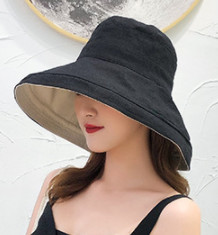 Mũ Vải Vành Rộng 2 Mặt 2 Màu Có Dây Rút  - Mặt trong màu Trắng