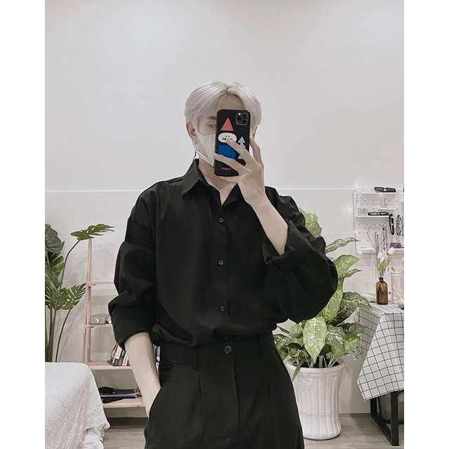 ÁO SƠMI FORM RỘNG TRẮNG ĐEN UNISEX NAM NỮ (hình chụp thật)