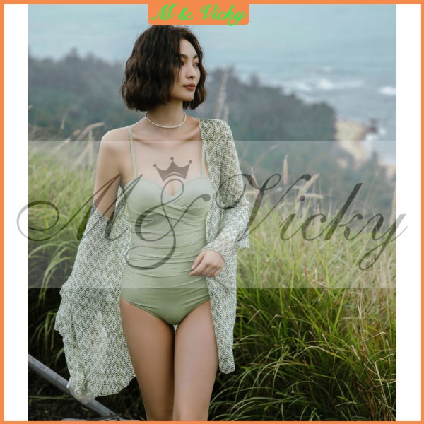 Two Pieces Sets Swimsuit Women Sweet Ins Small Chest Gather Thin Sexy Sun Protection Cover Up with Bikini Swimwear