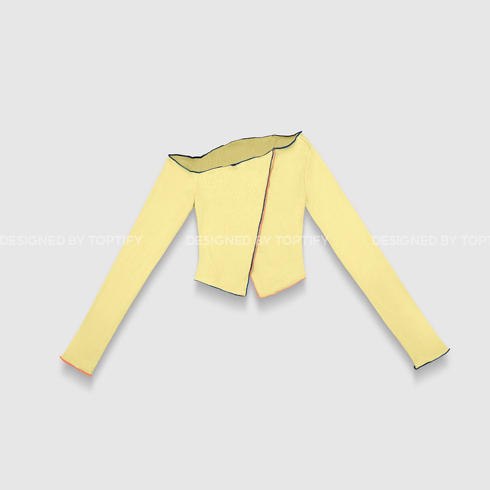 Áo croptop nữ dài tay body TOPTIFY lệch vai viền màu Tia Top A199 | BigBuy360 - bigbuy360.vn