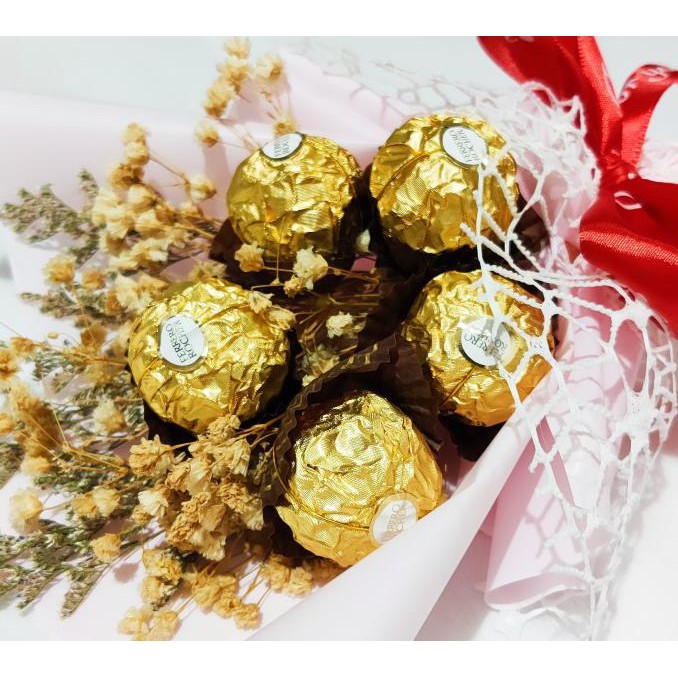 Bộ 5 Bó Hoa Khô Ferrero Socola Kèm Phụ Kiện Trang Trí Xinh Xắn