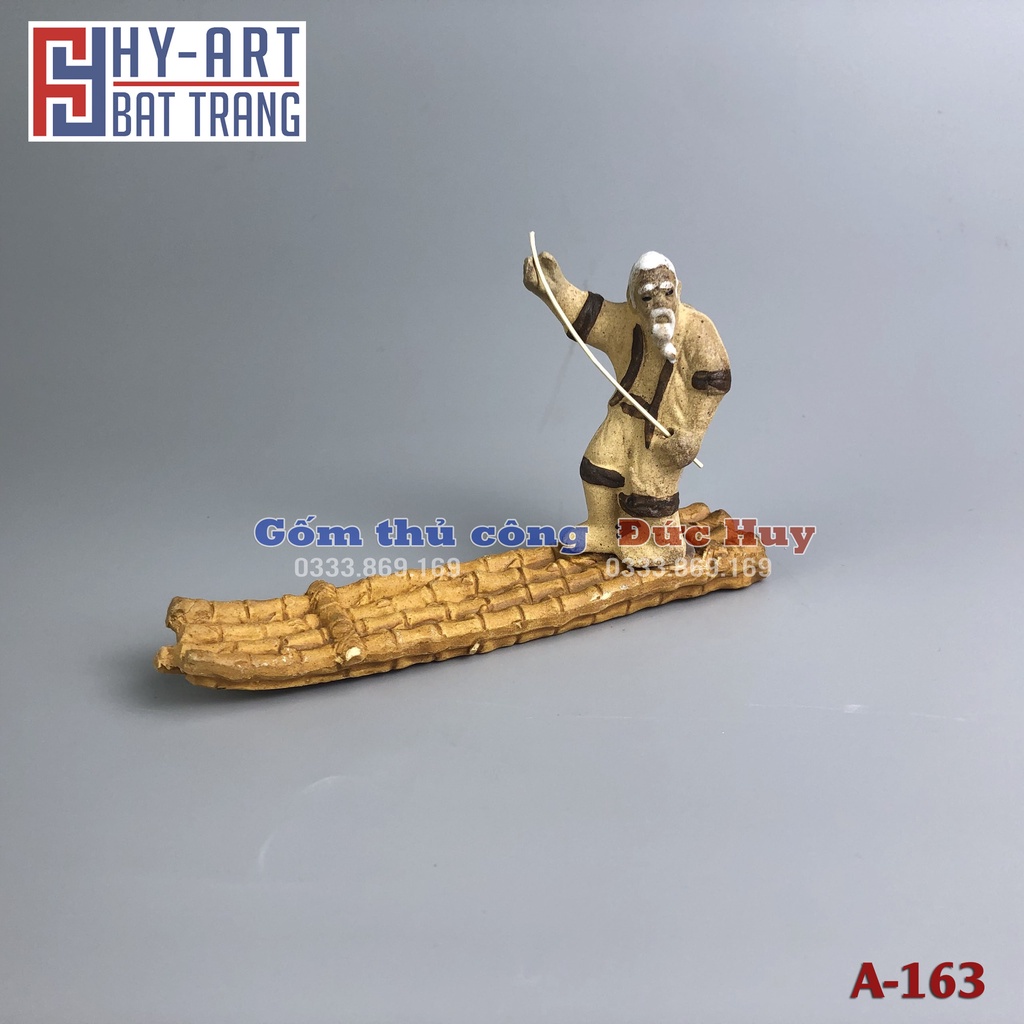 Tiểu cảnh hồ cá, bể cá cảnh, Tượng gốm ông lão ngồi thuyền trang trí hòn non bộ chậu cây bonsai