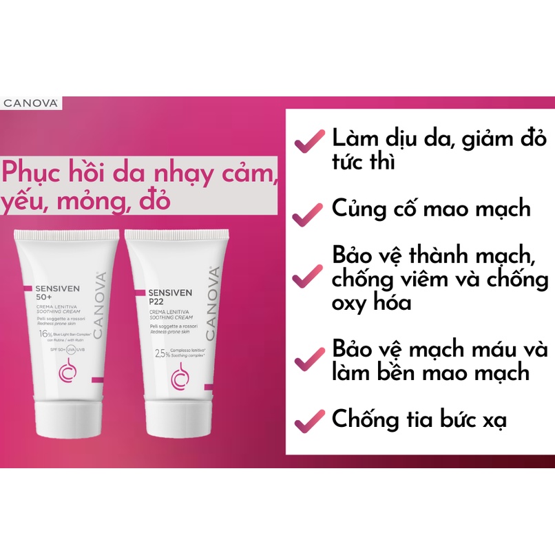 CANOVA Sensiven P22 50mL - Kem Làm Dịu Da, Dưỡng Ẩm Dành Cho Da Nhạy Cảm.