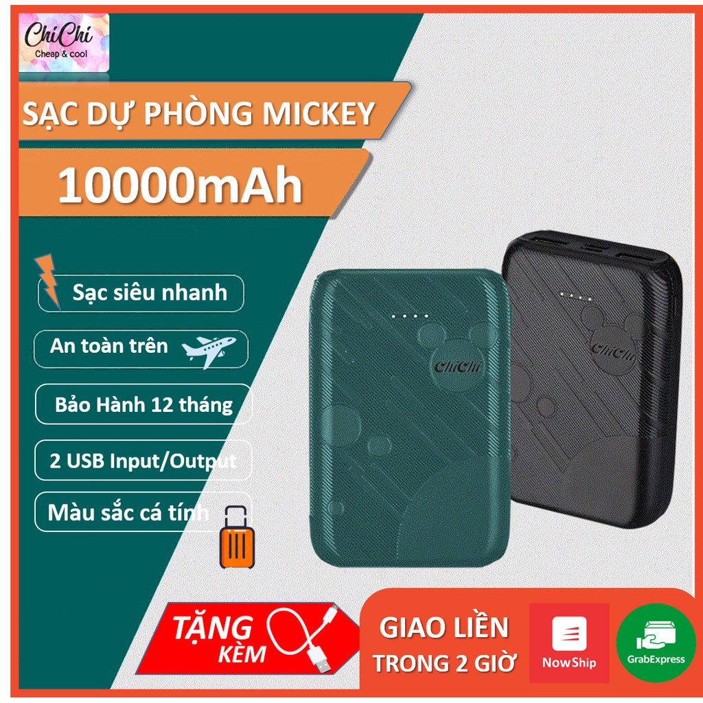 Sạc dự phòng mini 10.000mAh PDP03 ChiChi FREESHIP Pin sạc dự phòng màu sắc thời trang nhỏ gọn có giá đỡ điện thoại.