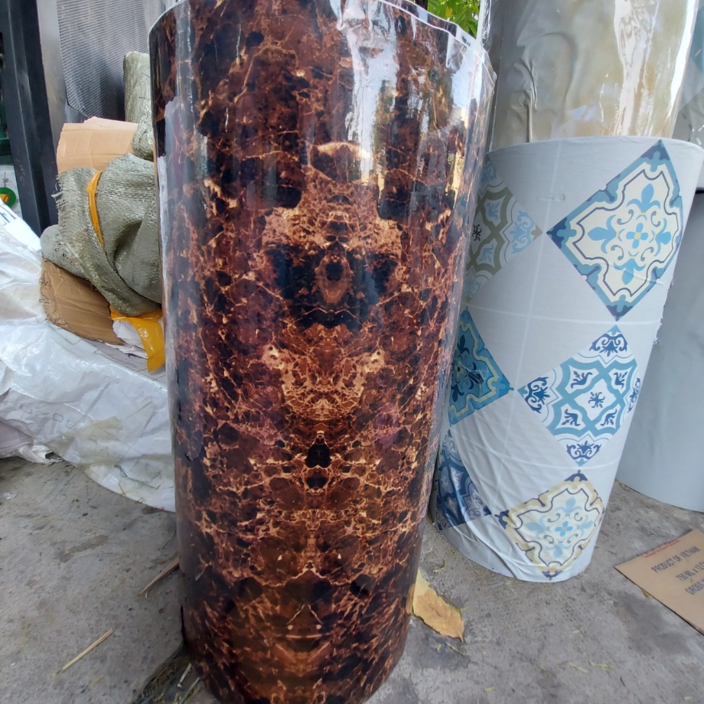 Decal tráng nhôm dán bếp ĐÁ HOA CƯƠNG NÂU ĐEN khổ 60cm có keo sẵn