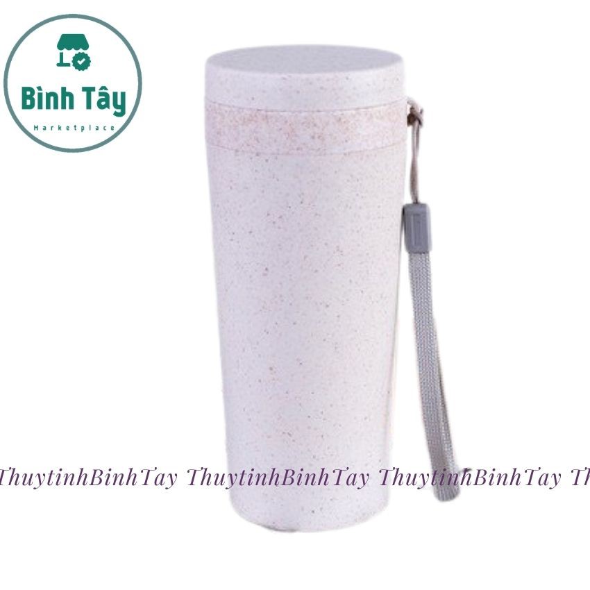 Ly giữ nhiệt lúa mạch cao cấp có dây xách 320ml dùng làm quà tặng straw wheat plastic cup nhiều màu sắc có hộp BT-Lm19