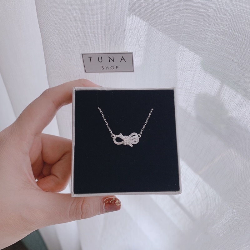 Dây chuyền Bạc hình nơ, Vòng cổ gắn đá Bạc nữ TUNA SILVER 𝐂𝐚𝐦 𝐤𝐞̂́𝐭 𝐜𝐡𝐮𝐚̂̉𝐧 𝐁𝐚̣𝐜