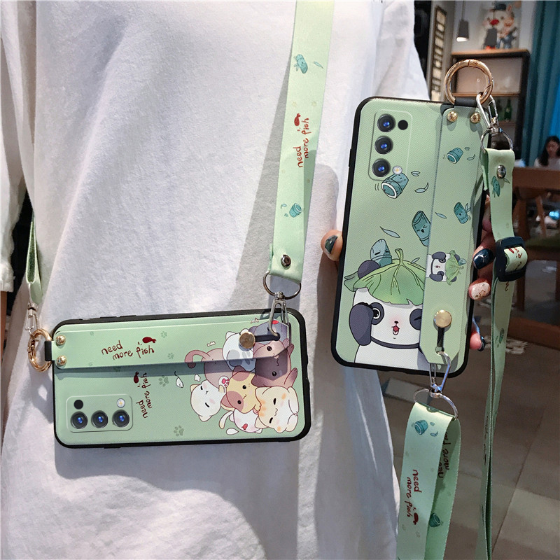 Ốp điện thoại hoạt hình mềm có giá đỡ và dây đeo cho OPPO A8 A91 K1 K3 A83 A57 A59