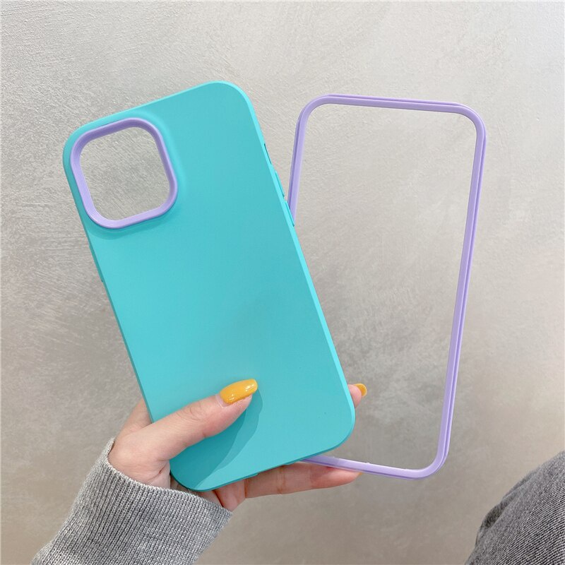 Ốp Điện Thoại Silicon Mềm Chống Sốc 3 Trong 1 Màu Kẹo Cho iPhone 13 12 11 Pro Max XS Max XR X