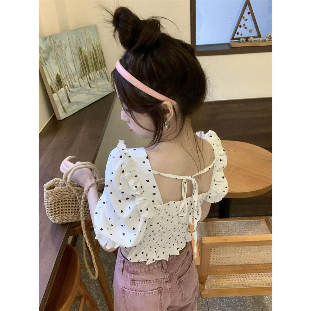 Áo Kiểu Cổ Vuông Họa Tiết Chấm Bi Phong Cách Hàn Quốc  tao bao