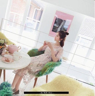 Đầm thêu hoa pink-gray