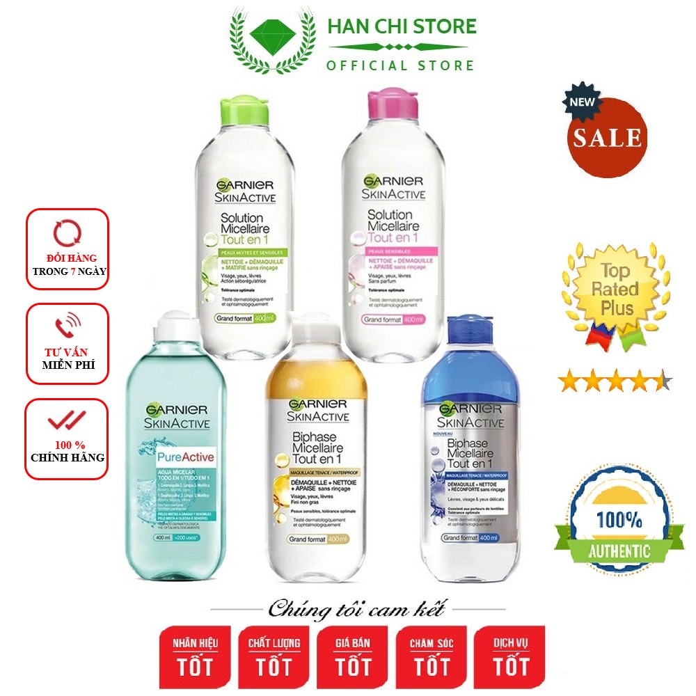 Nước Tẩy Trang Garnier Skin Active 400ml Cho Da Dầu Mụn Da Nhạy Cảm,Nước Tẩy Trang Garnier Dưỡng Ẩm Sạch Sâu Chính Hãng