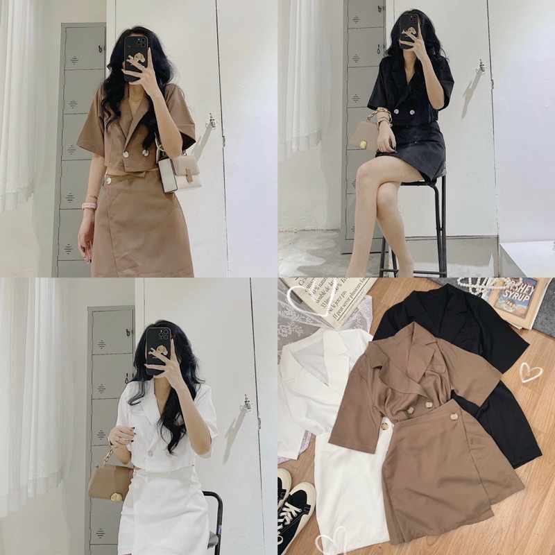 SET ÁO VEST CROPTOP + CHÂN VÁY