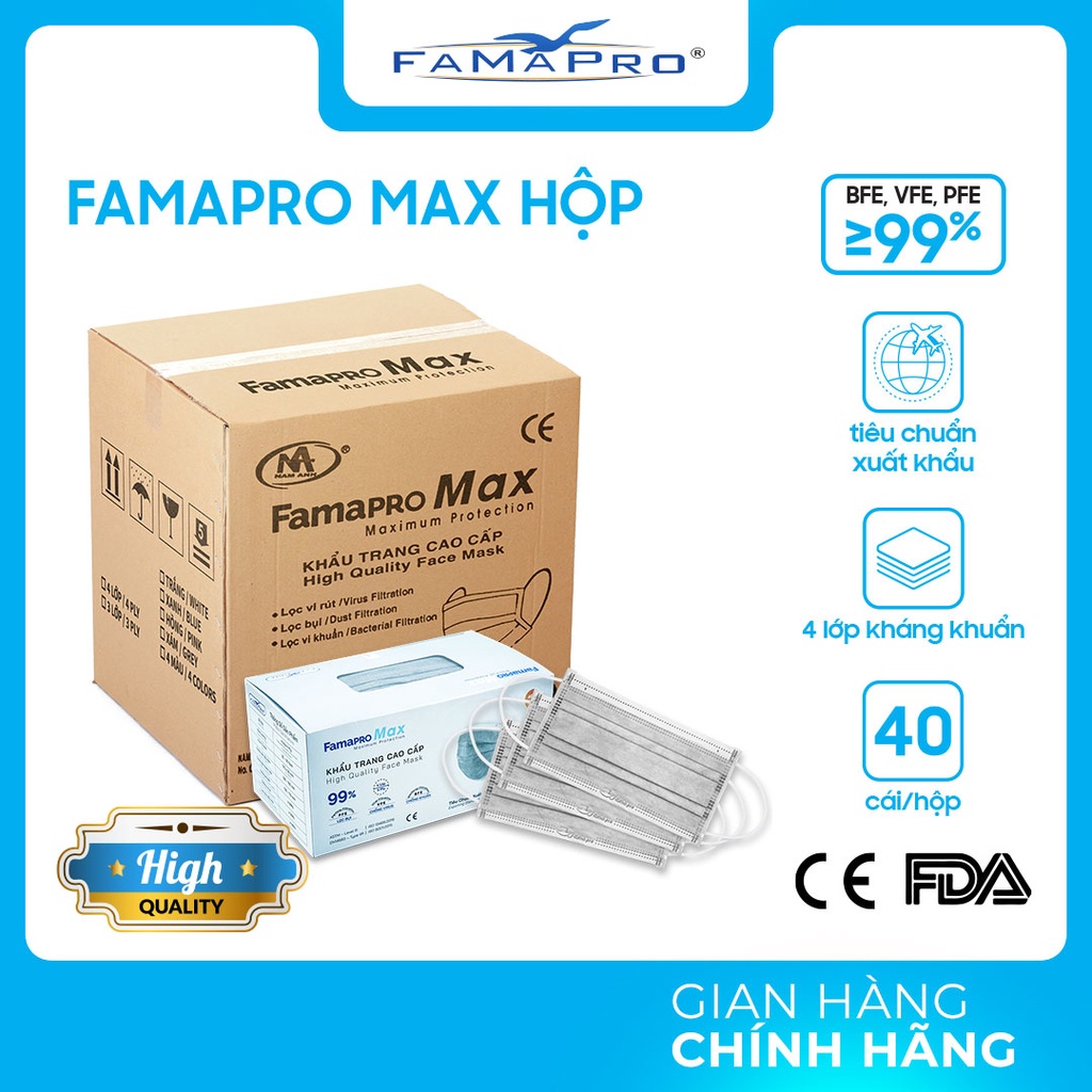 Khẩu trang y tế kháng khuẩn 3 lớp Famapro max