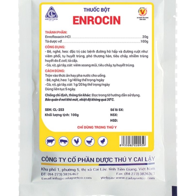 1 gói* 100 gram Enrocin Enro 20% trộn thức ăn cho vật nuôi