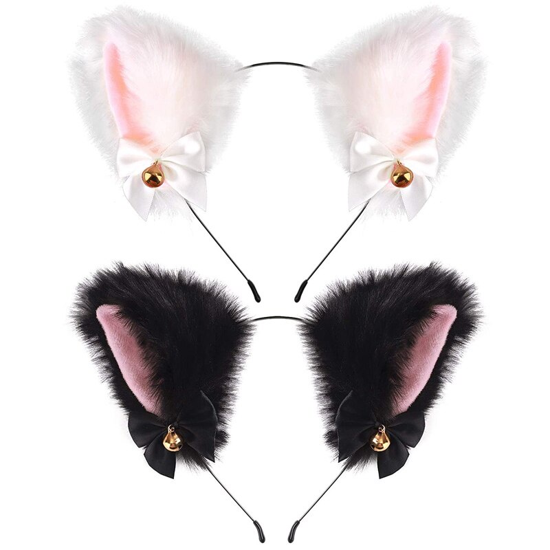 Cute Cat Ears Headband Masquerade Halloween Lolita Cosplay Fox Plush Hair Band Party Costume Bow Tie Bell Girls Hair Accessories