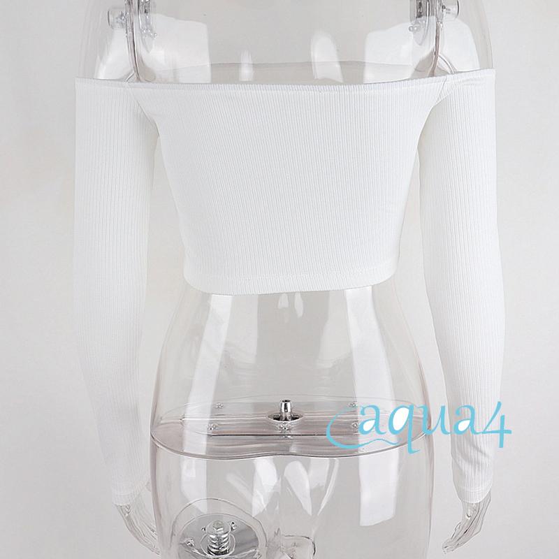 Áo Croptop Tay Dài Hở Vai Màu Trơn Thời Trang Dành Cho Nữ