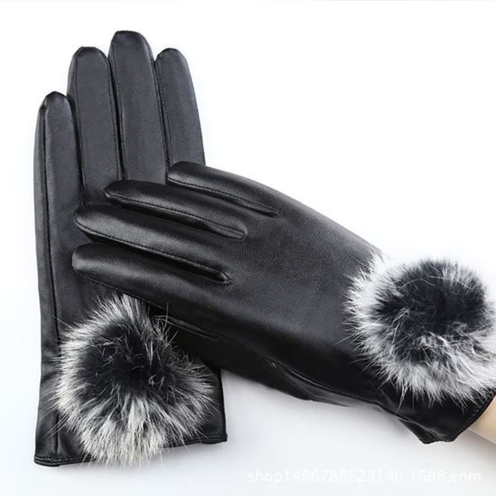 Găng tay da nữ lót lông cảm ứng chống lạnh cao cấp có sẵn