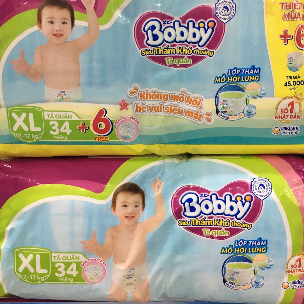 [Có sẵn] Tã-Bỉm Bobby quần size XL34, XL34+6, 34 miếng - mới(dành cho trẻ 12-17kg)