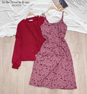 SET ĐẦM CHERRY KÈM KHOÁC (KÈM CLIP)