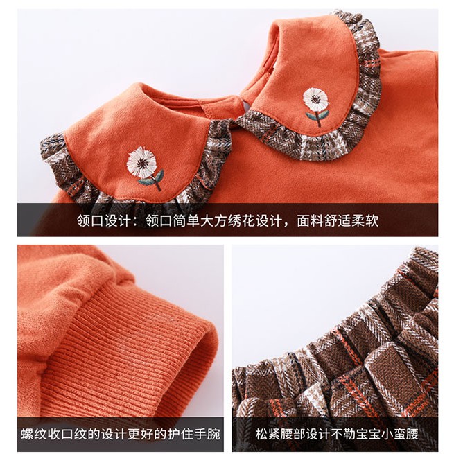 Set Áo Sweater Tay Dài Cổ Búp Bê + Chân Váy Sọc Ca Rô Thời Trang Xuân Thu Dễ Thương Cho Bé Gái