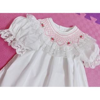 Đầm smock bèo ren thêu tay