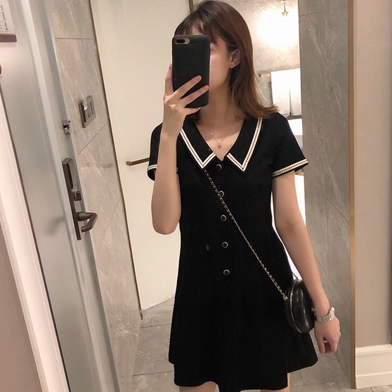 Đầm Cổ Polo Màu Đen Dáng Ôm Thời Trang Mùa Hè Xinh Xắn Cho Nữ