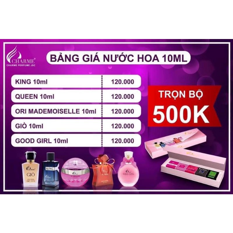 Set 5 chai nước hoa mini QUEEN, GOOD GIRL, ORI, GIÒ, KING 50ml hương ngọt ngào,sành điệu | Thế Giới Skin Care