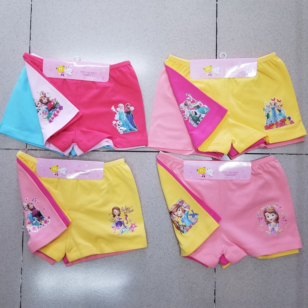 Lốc 3 quần sip đùi cotton in công chúa Elsa Anna và Sofia bé gái