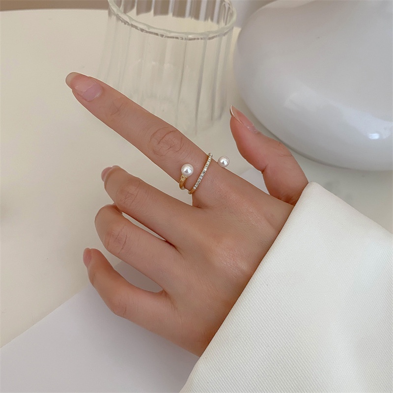 Nhẫn Hai Lớp Đính Ngọc Trai Và Đá Nhân Tạo Thời Trang Cho Nữ
