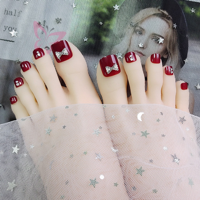 Miếng Dán Trang Trí Móng Chân Hình Nơ Màu Trắng Xinh Xắn