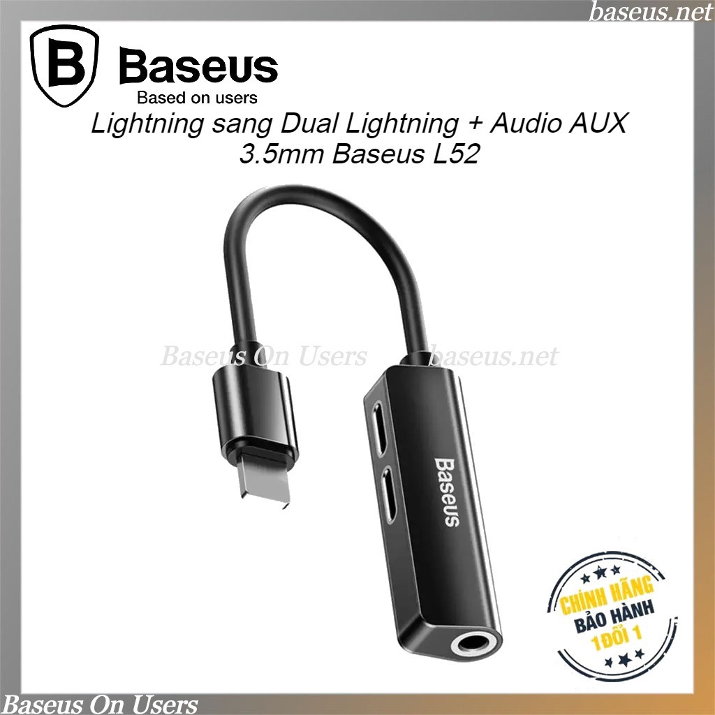 Bộ chia cổng Lightning Baseus -2 Lightning & Audio AUX 3.5mm - Hỗ trợ đàm thoại jack Lightning và nghe nhạc jack 3.5