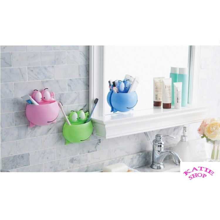 Hộp đựng, kệ treo bàn chải ếch con siêu cute, hít chân không tiện dụng, bàn chải đánh răng, KEM ĐÁNH RĂNG GD42-HBCEch