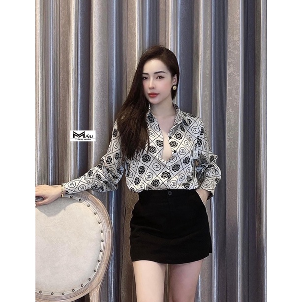 Áo sơmi lụa hoạ tiết chaneo
