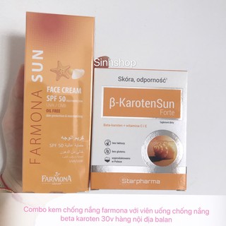 COMBO Kem Chống Nắng Farmona Sun Face Cream Spf50 và Viên Uống Chống Nắng Con Sò 30v hàng balan