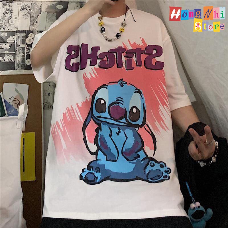Áo Thun Tay Lỡ In Hình Stitch 3D Dáng Rộng Oversize Ulzzang Unisex - MM