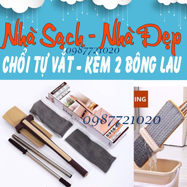 Cây lau nhà tự vắt phẳng thông minh Spin Mop xoay 360 độ - Tặng 1 bông lau| chổi tự vắt